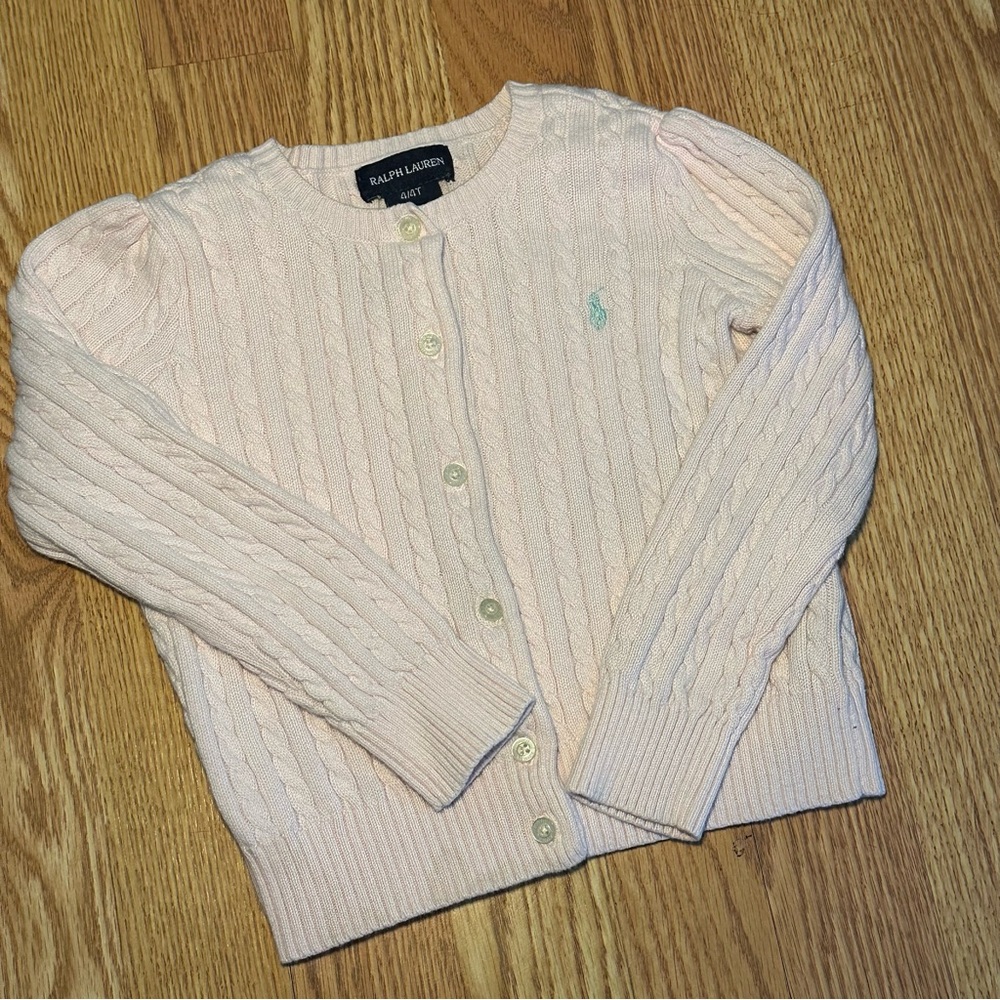 Ralph Lauren girls Pink Cable-Knit Cardigan Sweater